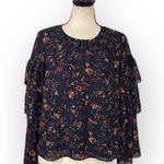 Madewell Ruffle-Sleeve Top Women's Small Navy Blue Floral Climbing Vine Blouse Photo 2