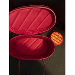 Oval Woven Vanity Case Cosmetic Bag Pink Trim Red Lined Closure Handle Brown Photo 6
