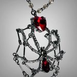 Betsey Johnson NEW SPIDERWEB NECKLACE 35" Long Beads Red Stone Heart Spider Web Photo 2