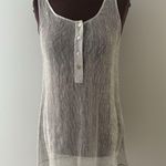Eileen Fisher  Tunic Top XS Gray Silver Woven Italian Linen Mesh Henley Photo 0