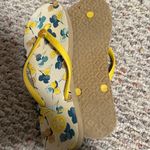 Tory Burch Floral Flip Flops Yellow Floral Slim Strap- Size 8 Photo 3