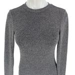 H&M Silver Metallic Long Sleeve Open Back Cutout Crew Neck Bodysuit Top Size S Photo 2