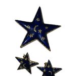 Vintage Celestial Enamel Star Brooch & Earrings Jewelry Set Gold Tone Moon Stars Blue Photo 0