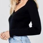 l*space L* Black Ribbed Knit Top - Sweetheart Neckline, Long Sleeve Crop Sweater XS Photo 1