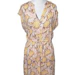 Loft  Pink Orange Floral Cottage V neck Dress Soft Cotton Stretch size Medium Photo 7
