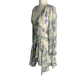 Here Comes the Sun  Faux Wrap Mini Dress S White V Neck Lined Sheer Sleeves Zip Photo 2