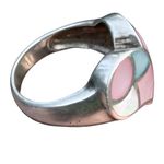 Southwestern Sterling Silver Multicolor Mother Of Pearl Heart Mosaic Ring size 9 Pink Photo 5