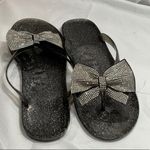 Sparkle & Fade Sparkly Black Sandals with Rhinestone Bows Photo 0