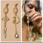 Gold Asymmetrical Mixed Jewel Drop Earrings Photo 12