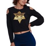 NWT Sexy Couture crop top size S/M open shoulder long sleeve gold star detail Photo 11