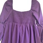 Exlura  Women's Purple‎ Square Neck Puff Sleeve Bow Smocked Babydoll Mini Dress M Photo 3