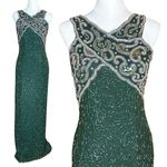 Vintage 90s 100% Silk Green Beaded Prom Dress S/M Golden Age Hollywood Glamour Size M Photo 1