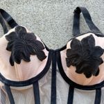 Victoria's Secret  36D Very Sexy Applique Velvet Mesh Thong Bodysuit Black Nude Photo 3