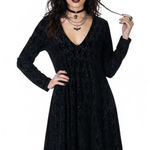 Anna Grace Velvet Geometric Fit & Flare Dress Womens S Black Gothic Whimsygoth Photo 0