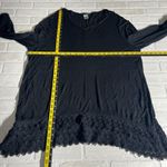 Ulla Popken Tunic Top Womens 16/18 Black Lace Trim 3/4 Sleeve V Photo 1