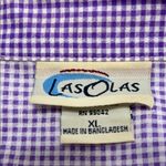 Las Olas Purple Gingham Button Down Shirt with Rooster Embroidery Photo 5
