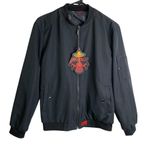 Retro Rifle Fiesta Bomber Jacket XS Black Full Zip Reversible Red Floral NWT Photo 2