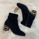 Crevo Jade Leather Suede Block Heel Bootie Leopard Animal Print size 8.5 Black Photo 0