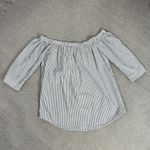14th & Union ‎ Striped Button Back Off The Shoulder Shirt Grey White Medium Photo 11