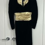 Vintage 80s Expo Nite Size 4 Black, Gold Velvet Glam Long Sleeve Midi Dress Black Photo 1