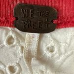 Free People  Bohemian Embroidered Eyelet Baseball Raglan Tee Top Small Red Cream Photo 7