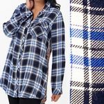 Tolani Collection Plaid Floral Paisley Tab Sleeve Button Down Tunic: Blue Photo 3