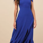 Lulus NWT  Summer Invite Royal Blue Tie-Strap Tiered Midi Dress Wedding Sz XS Photo 0