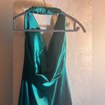 Emerald Green Teal Halter Dress evening prom wedding draped front back stretch M Size M Photo 6