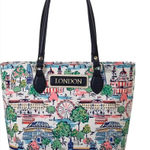London Tote bag, Coastal Preppy purse, nylon tote bag, with zipper and pockets White Photo 0