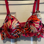 No Boundaries  36B Push Up Bra Pink Orange Tropical Floral Lace NWT Photo 0