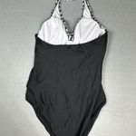 Womens Swimsuit Large Black and White Gingham Halter Tie Deep V Neck One Piece Photo 1