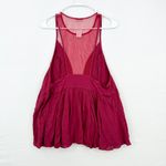 Free People Women Rasberry Red Mesh Illusion Peplum Blouse Size Medium Photo 5