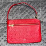 Fossil  red cowhide leather wristlet zip around wallet 4 credit card spots pouch Photo 0