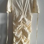 Pretty Little Thing NWT Maternity Cream Linen Mix Ruched Detail Bodycon Mini Dress 4 Photo 6