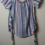 Seven Sisters  S Summer Blue White Striped Peasant Top Photo 1