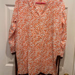 Roberta Roller Rabbit Tunic Top Women's L White Orange Coral Print Cotton Photo 0