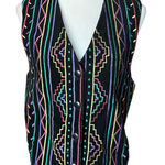Vintage 80s/90s Genuine Leather Vest with Rainbow Embroidery <3 Black Size M Photo 0
