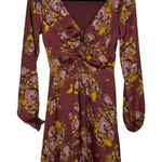 Free People  Red Floral Balloon Sleeve Mini Dress Womens 2 Peasant Satin Burgundy Photo 0