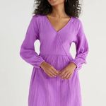 Time and Tru 100% Cotton Purple Long Sleeve Faux Wrap Dress Women’s Size Medium Photo 1