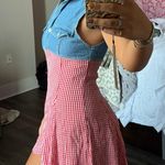 Denim & Gingham Mini Dress Red Photo 0