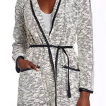 Rebecca Taylor Boucle Tweed Faux Leather Trim Sweater Jacket black white Sz 4 Photo 0