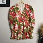 NEW AMUR‎ Dress Floral Tropical Puff Sleeve Mini Dress Red Size 8 Photo 2