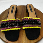 ZARA  Sandals Womens Black Hand Beaded Fringed Mule Slide Sandals Size‎ 41 Photo 0
