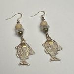 The Limited  Fish Charm Beaded Dangle Drop Pierced Earrings Gold Tone Photo 8