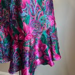 1980 Vintage Satin Paisley Floral California Dynasty Mini Slip Dress Size Large Pink Photo 3