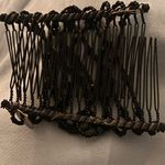 Vintage Black Beaded Hair Comb Comba Set 2pc Attached 2” W X 3” L Photo 3