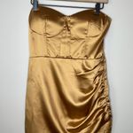 Naked Wardrobe NWT The Statement Fitted Bustier Strapless Draped Gold Dress L Photo 0