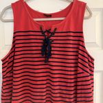 Talbots Dress Sz 2X Sleeveless Nautical Red/Navy Stripe Lace Up Shift Preppy EUC Photo 2