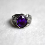 Source Unknown Deepest Blue Oval Cut Glass Stone Etched Silver Tone Size 9 Ring Photo 1