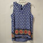 Blue Rain Women Small Blue White Geometric V Neck Sleeveless Tank Polyester Top Photo 1